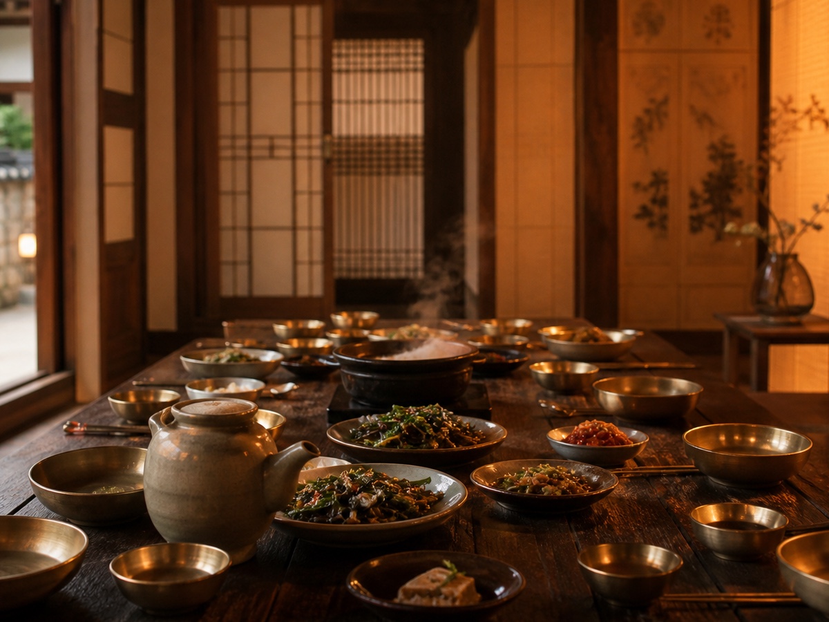 전주 지역의 한 상과 한옥 식탁을 담은 편집 콘셉트 이미지