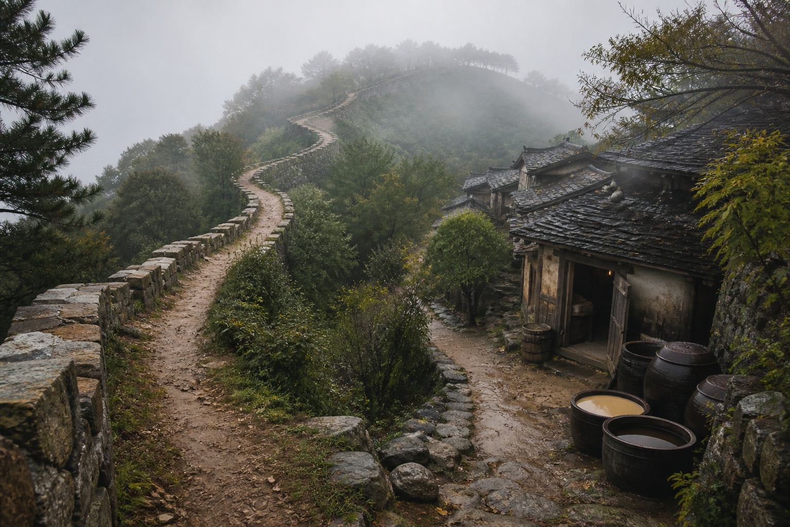 성곽길과 산성마을로 이어지는 길을 담은 편집 콘셉트 이미지