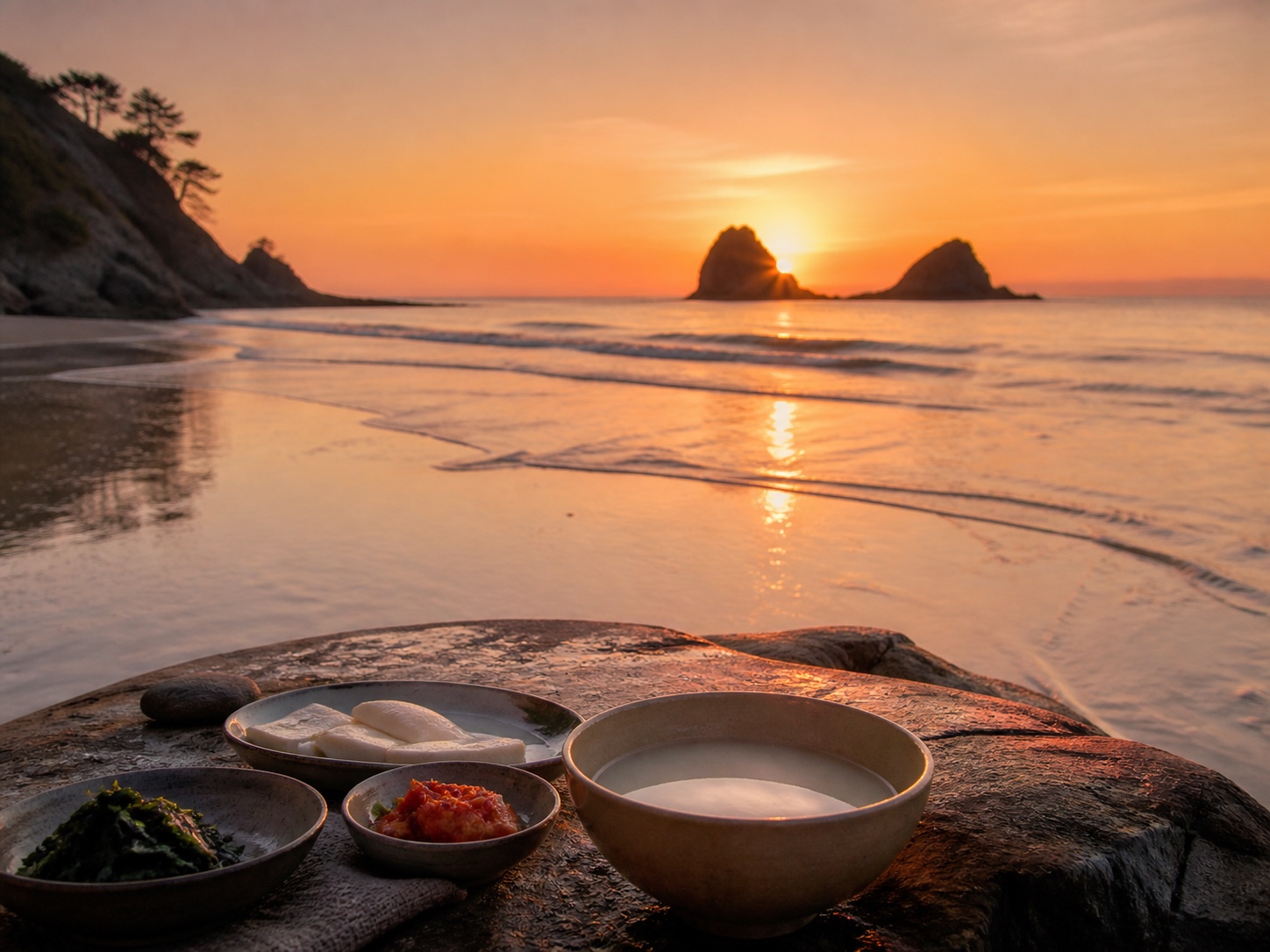 泰安の夕焼けとソウォン生マッコリを捉えた編集用コンセプト画像